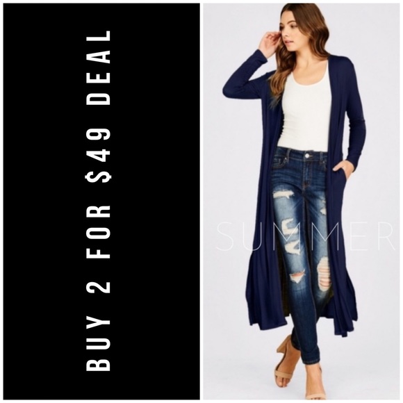 ❄️RESTOCKED//NAVY BLUE MAXI DUSTER CARDIGAN - Picture 1 of 8